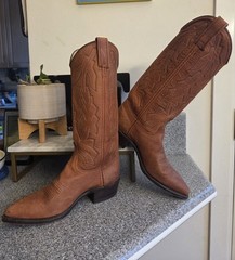 Dan Post Brown Tall Western Equestrian Cowboy Boots Leather Stitching