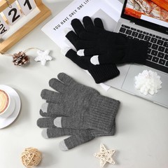 Berlune 2 Pairs Alpaca Wool Gloves Thermal Winter One Size, Black, Dark Gray