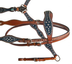 Western Premium Blue Crystal Studded Horse Tack Set Headstall & Breast Collar