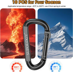 10 PCS 2.5″ Heavy Duty Steel Carabiner Clips D-Ring Hook for Camping, Hiking, Pe