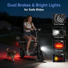 EILLEO 14″ Electric Scooter w/ Seat & Carry Basket 21Miles Range For Pet Dog/Cat
