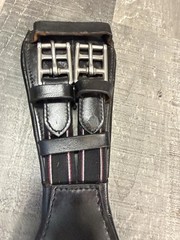Dressage Girth Black Leather Elastic Double End Stainless Steel Roller Buckles
