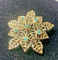 DQ Adornments Dressage Stock Tie Pin Equestrian Gold Tone Blue Green Rhinestones