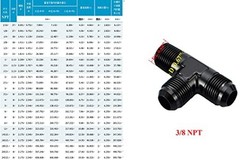 -8 AN Male Flare to 3/8″ NPT on Run 2 x 8AN to 3/8 NPT Flare Tee on Run black