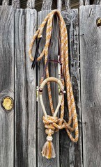 Cowboy Handmade 24 X 48 Plait 5/8″ AMBER ALL- RAWHIDE HACKAMORE By Jimmy Flores