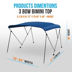 Serenelife Waterproof Boat Bimini Top Cover-79-84W 3 Bow Bimini Top Canvas Sun