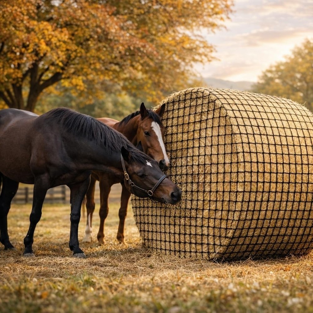 6×6 ft Round Hay Bale Net for Horses Livestock Slow Feeder 2 Inch Knotless