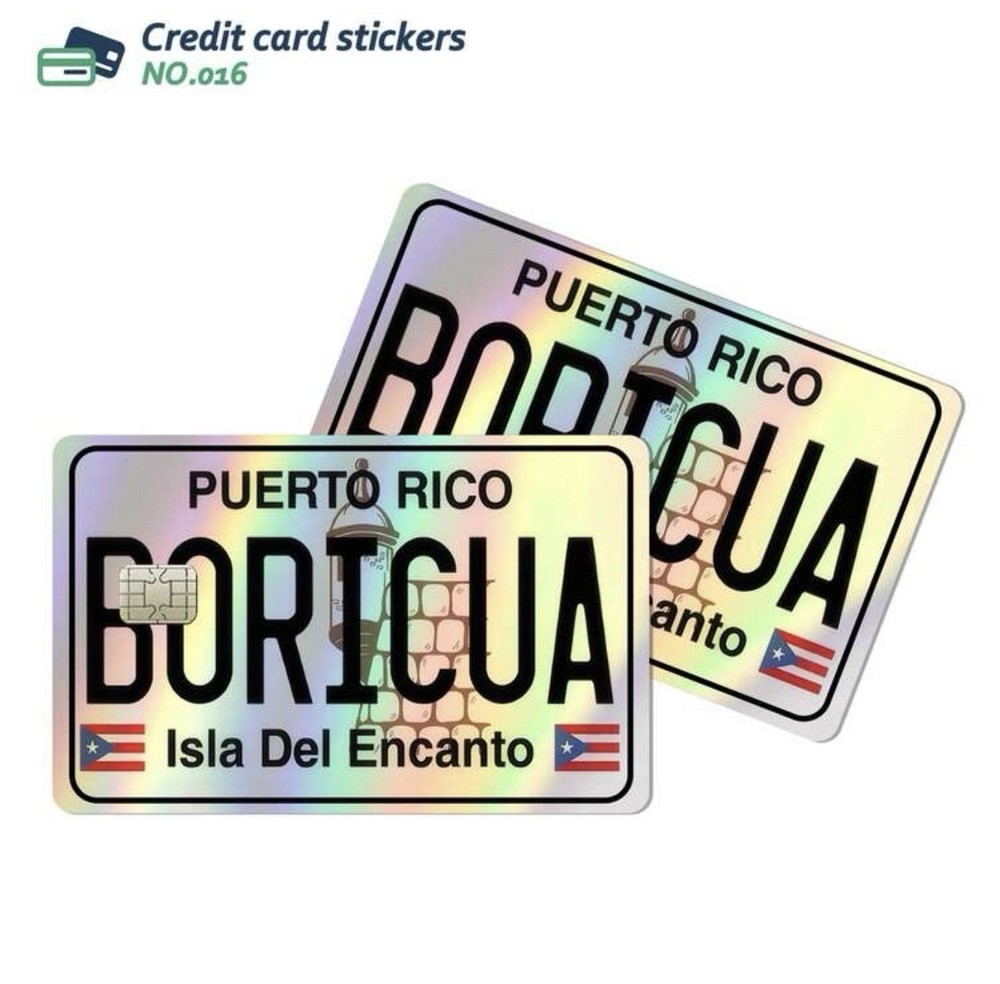 HOLOGRAPHIC REFLECTIVE BORICUA PUERTO RICO License Plate Skin Sticker Cover Set