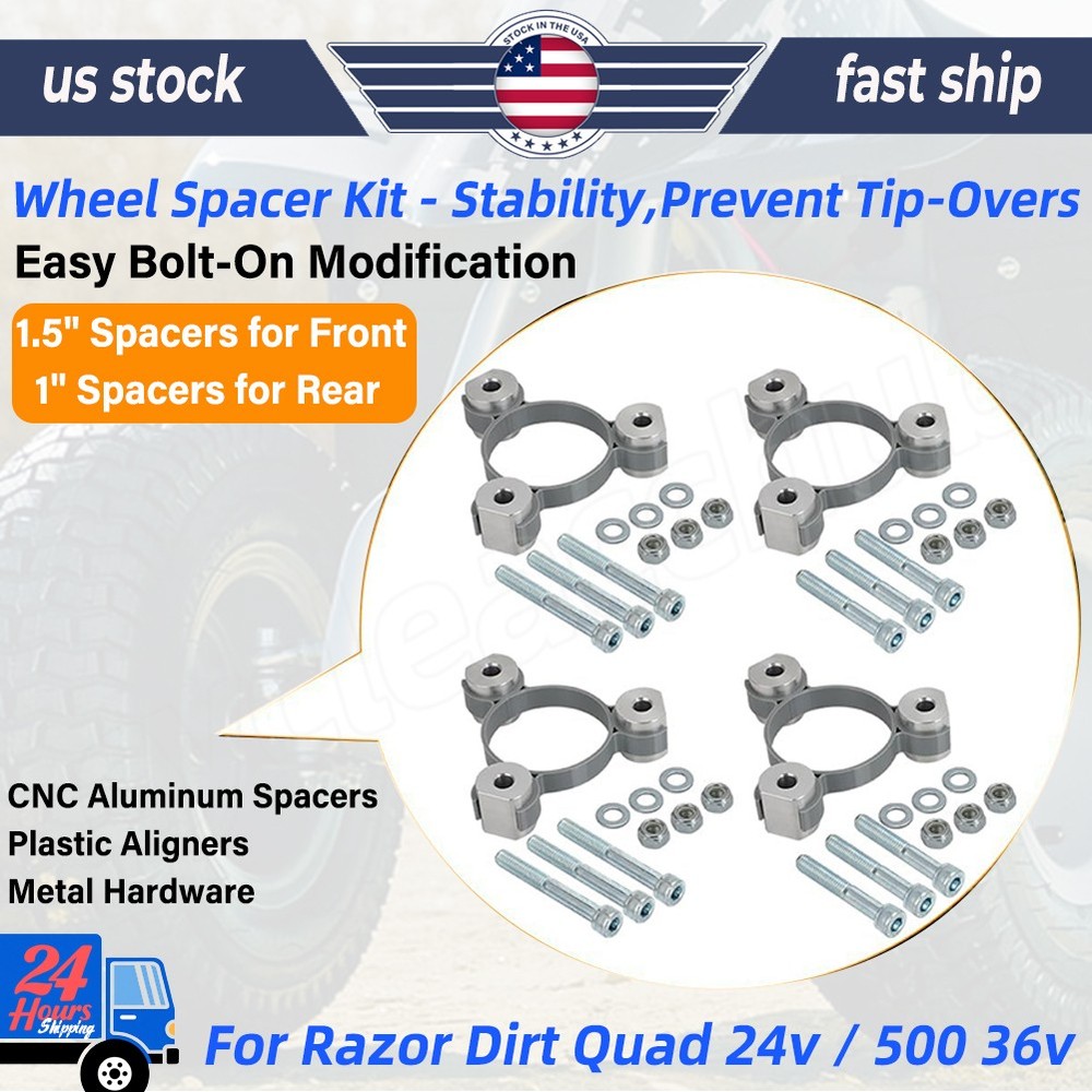 For Razor Dirt Quad Wheel Spacer Kit, 3″ Wider Front, 2″ Wider Rear, 24v or 36v