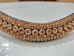 Leather Designer Clear Crystal Stylish Golden Chain Browband For Horse Bridle.