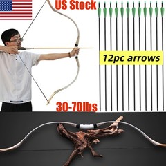 30-70lbs Archery Recurve Bow Traditional Mongolian Wooden Bow&12x Arrows Target