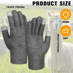 Berlune 2 Pairs Alpaca Wool Gloves Thermal Winter One Size, Black, Dark Gray