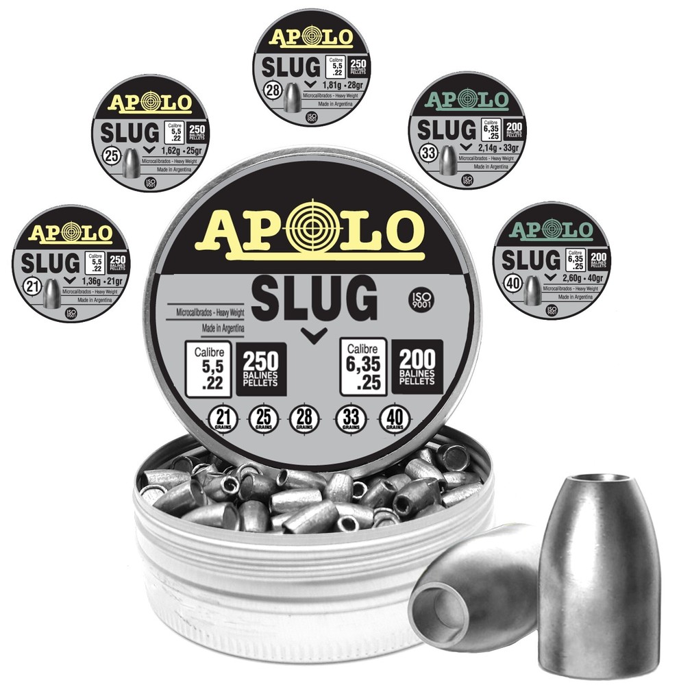 Apolo Slug Air Gun Pellets, Heavyweight Hollowpoint Slug Rifle Pellets .22 | .25