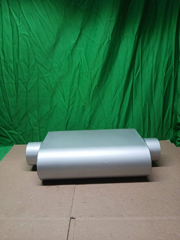 Universal Mufflers Dual Chamber inlet (ID) outlet (ID) overall 17″ 3″ Silver