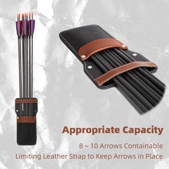 Archery Leather Pocket Arrow Quiver Portable 8 to10 Arrows Holder with Plastic