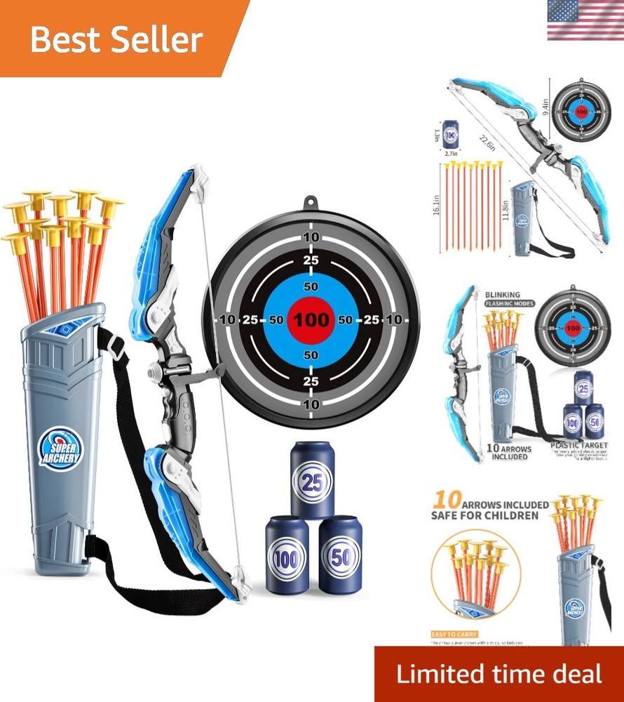 Suction Cup Arrow Archery Set for Kids – LED Light, Quiver & Targets Included