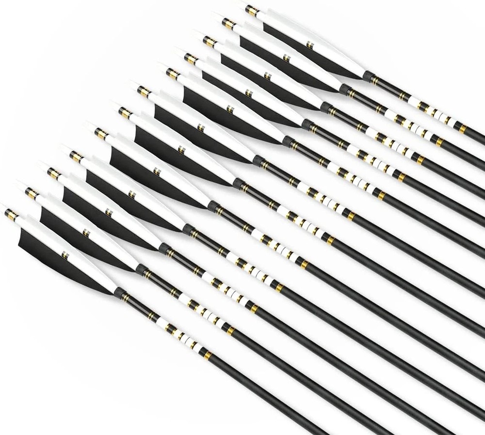 AF 500Spine Carbon Mix Arrows 31.5″12Pcs Black White Feather 8mm Recurve Hunting