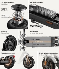 NAVEE GT5 MAX 25MPH Electric Scooter 56Mi Long Range 1638W for Adult Commuting