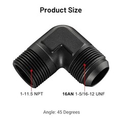 16AN Male Flare to 1″ NPT Pipe 90 Degree Fitting Adapter Aluminum Black