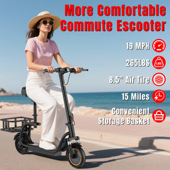 Electric Scooter with Seat Adults 350W 19MPH 15 Mile Range 8.5″ Tires