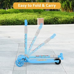 Scooter for Kids 3 Light Up Wheels Kids Kick Scooter Adjustable Foldable Blue