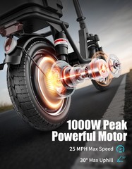 14″ Adults Electric Scooter with Seat 1000W 45 Miles Foldable E-Scooter for Pets