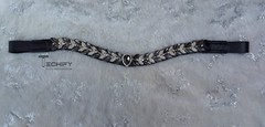 Horse Leather Browband with Grey Crystal White Leaf shape Crystal browband
