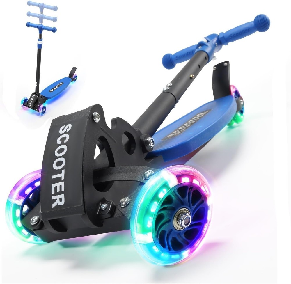 3 Wheel Scooter for Kids Ages 3-12, LED Light-Up Kids Kick Scooter–Portable Fold