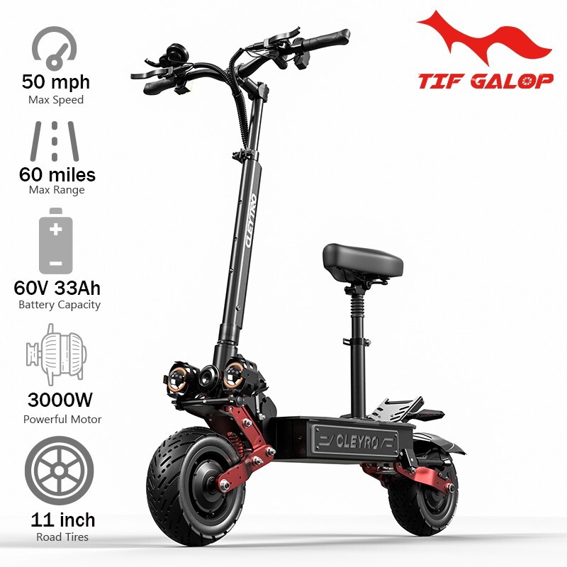 6000W Folding Dual Motor 60V 33A Adult Electric Scooter 11″ Road Tire E-Scooter