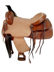 USED WESTERN SADDLE HORSE PLEASRE TRAIL RIDE HARD SEAT ROUGH LEATHER TACK 17 18