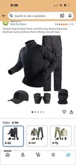 Tactical Suit,Military Pants and Shirt,Cap Gloves Balaclava Set,Black Uniform…