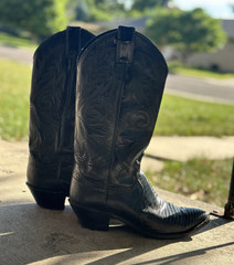 Justin Black Lizard Print Western Cowboy Boots Women s Size 7 1/2B