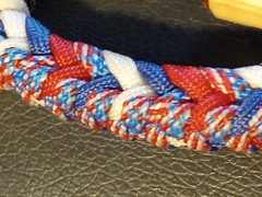 RWB AMERICAN FLAG 10 Plait Pryor ParaCord Hondo w/ Bull Rawhide Burner Buckaro
