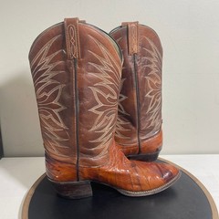 Dan Post Boots Men 9.5 Brown Eel Skin Leather Western Cowboy Snip Toe Exotic