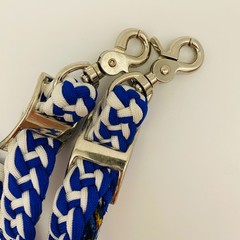 Challenger Western Nylon Braided Roping Knotted Barrel Reins Blue White