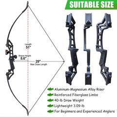 Recurve Bow Fishing Combo Kit with Reel, Arrows, and Portable Bag for Beginners
