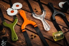 SimpleShot HORNET Slingshot Bundle with 2 Flat Bands, Target, Clay & Steel Ammo