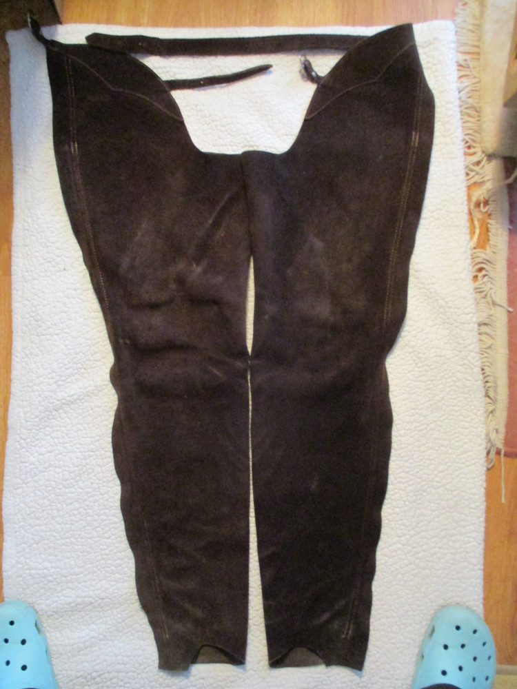 Adult Brown Barnstable Riding Chaps Suede Leather Zip-Up Medium Long M/L