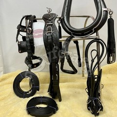 Black Leather Horse Driving Harness with Collar Complete set for Single horse