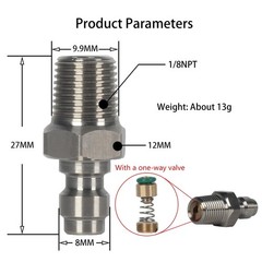 8mm Quickdisconnect Plug Adapter Stainless Steel 1/8″ Npt Male Thread Pcp Paintb