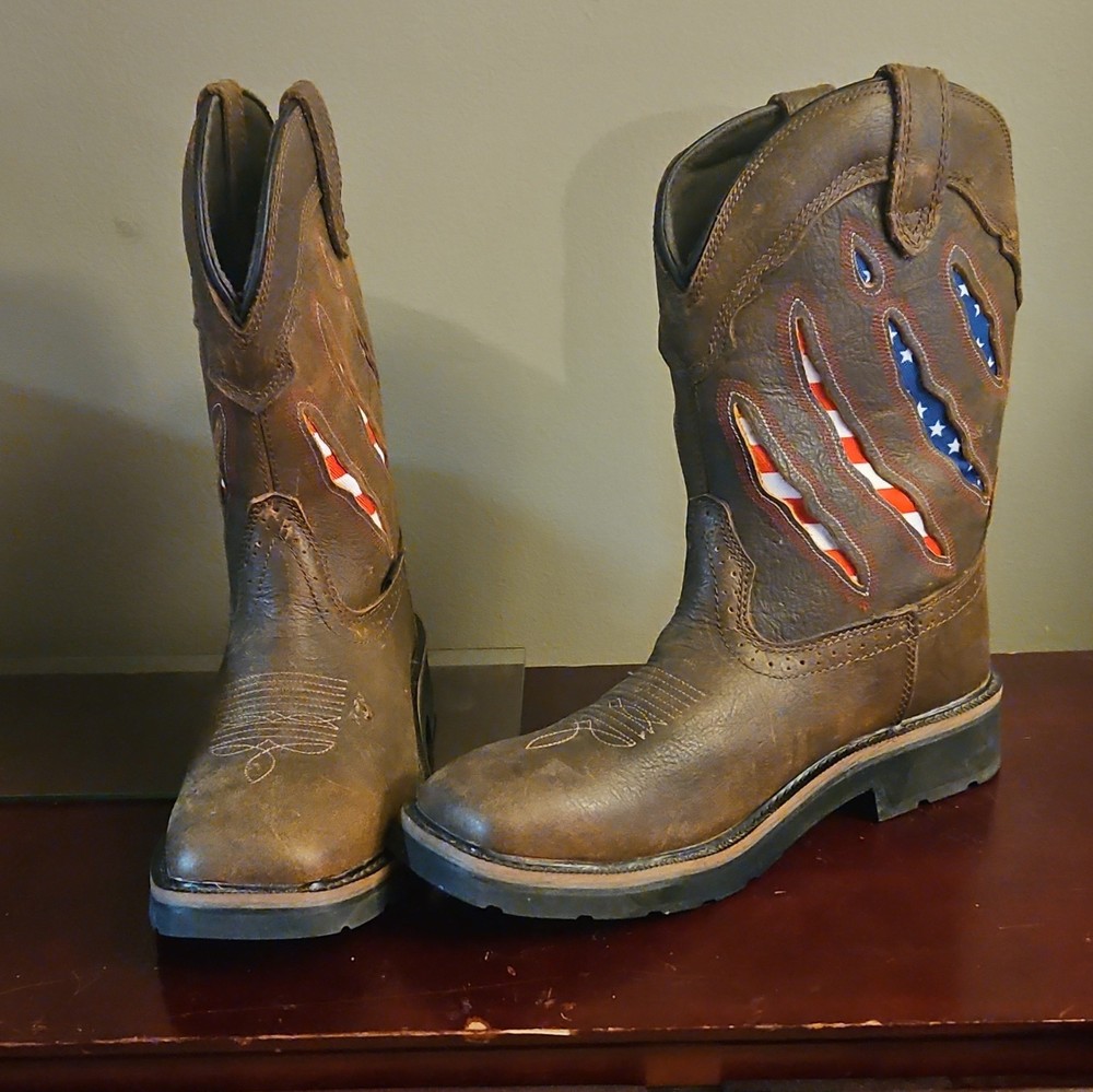 Wolverine Waterproof Western Boots American Flag Design Brown