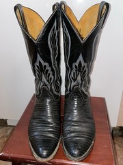 TONY LAMA COWBOY WESTERN BOOT LIZARD LOWER BLACK Sz. 8.5D Men Style 8539