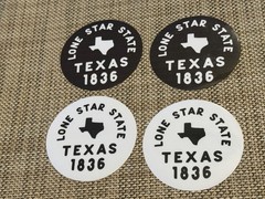 4 Texas Sticker Decal Round Lone Star State Black White 3 inch 1836 Shape Flag