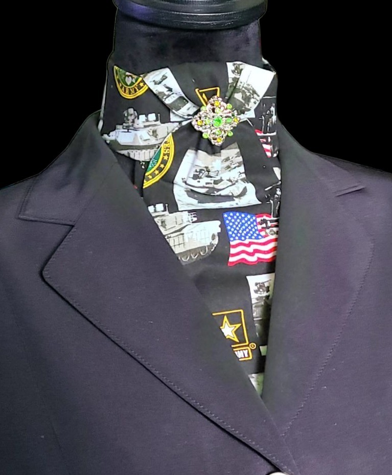 PRE-TIED Dressage Stock Tie, Classic Army (Support Our Troops) Print (NEW)