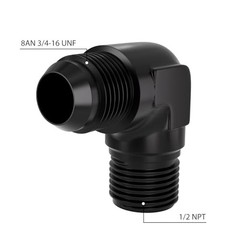 8AN to 1/2″ NPT 90 Degree Black Aluminum Male Fitting YZSTL-8AN-1/2NPT-90