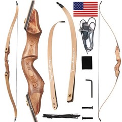 Takedown 60″ Hunting Bow 30-50lbs Recurve Bow Kit Wooden Archery Arrows Target