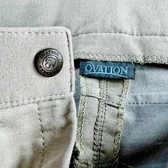 OVATION Riding Pants Tights Knee Inseam Patches Horseback Equestrian Tan 26R