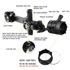 Compound Bow Sight 4X 6X 8X Lens 0.019″ Micro Fiber Adjustable 1Pin Archery Hunt