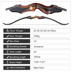 60″ Hunting Archery Takedown Recurve Bow 30-50lb Arrows Wooden Traditional Bow