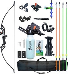 Recurve Bow Fishing Combo Kit with Reel, Arrows, and Portable Bag for Beginners